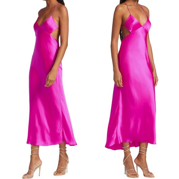 NWT The Sei Silk Bias-Cut Slipdress in Fuchsia Pink Flawed - Picture 3 of 17
